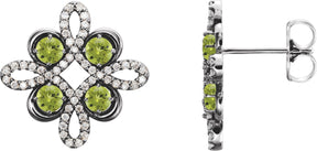 Platinum Round Natural Peridot Clover Earrings