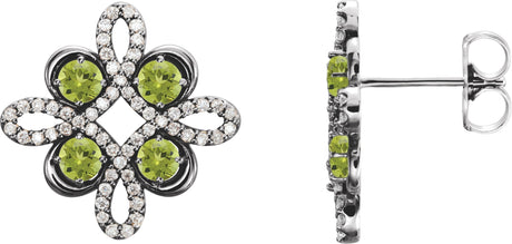 Platinum Round Natural Peridot Clover Earrings