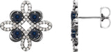 14K Gold Round Lab-Grown Blue Sapphire Clover Earrings