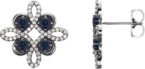14K Gold Round Lab-Grown Blue Sapphire Clover Earrings