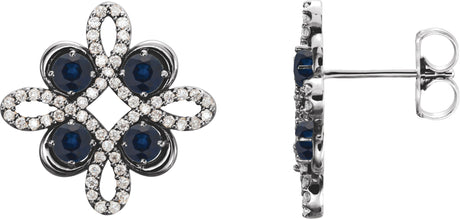 14K Gold Round Lab-Grown Blue Sapphire Clover Earrings