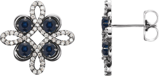 14K Gold Round Lab-Grown Blue Sapphire Clover Earrings