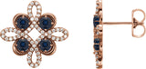 14K Gold Round Natural Blue Sapphire Clover Earrings - Rose Gold
