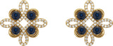 14K Gold Round Natural Blue Sapphire Clover Earrings - Yellow Gold - view 2