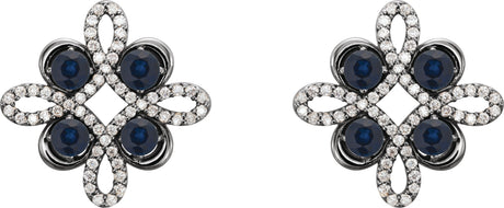 14K Gold Round Lab-Grown Blue Sapphire Clover Earrings - view 2