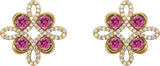 14K Gold Round Natural Pink Tourmaline Clover Earrings - Yellow Gold - view 2