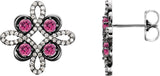 Platinum Round Natural Pink Tourmaline Clover Earrings
