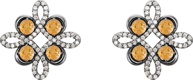Platinum Round Natural Citrine Clover Earrings - view 2