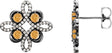 14K Gold Round Natural Citrine Clover Earrings - White Gold