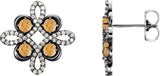 Platinum Round Natural Citrine Clover Earrings