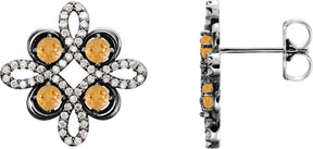 Platinum Round Natural Citrine Clover Earrings