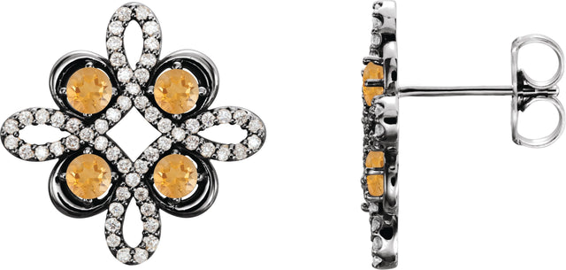 Platinum Round Natural Citrine Clover Earrings