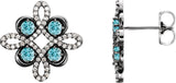 14K Gold Round Natural Blue Zircon Clover Earrings - White Gold