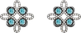 Platinum Round Natural Blue Zircon Clover Earrings - view 2