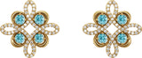 14K Gold Round Natural Blue Zircon Clover Earrings - Yellow Gold - view 2