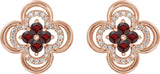 14K Gold Round Natural Mozambique Garnet Clover Earrings – 2.5mm Stones - Rose Gold - view 2