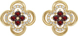 14K Gold Round Natural Mozambique Garnet Clover Earrings – 2.5mm Stones - Yellow Gold - view 2