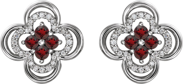 Platinum Round Natural Mozambique Garnet Clover Earrings – 2.5mm Stones - view 2