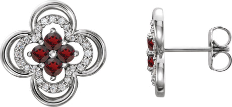 Platinum Round Natural Mozambique Garnet Clover Earrings – 2.5mm Stones