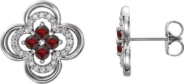 Platinum Round Natural Mozambique Garnet Clover Earrings – 2.5mm Stones