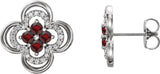 14K Gold Round Natural Mozambique Garnet Clover Earrings – 2.5mm Stones - White Gold