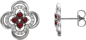 14K Gold Round Natural Mozambique Garnet Clover Earrings – 2.5mm Stones - White Gold