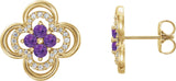 14K Gold Round Natural Amethyst Clover Earrings – 2.5mm Stones - Yellow Gold