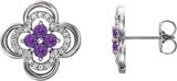 Platinum Round Natural Amethyst Clover Earrings – 2.5mm Stones