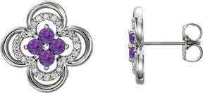 Platinum Round Natural Amethyst Clover Earrings – 2.5mm Stones