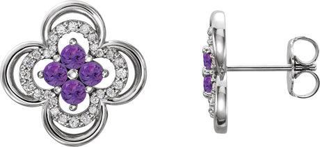 Platinum Round Natural Amethyst Clover Earrings – 2.5mm Stones