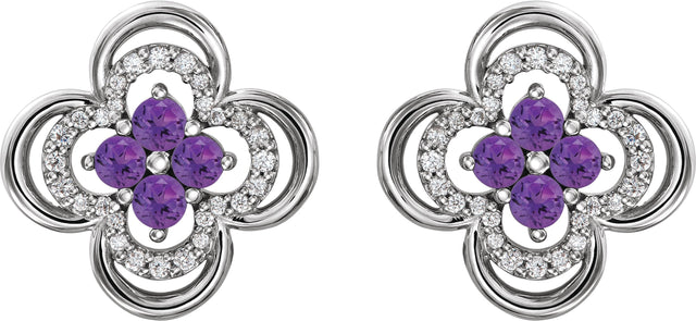 Platinum Round Natural Amethyst Clover Earrings – 2.5mm Stones - view 2