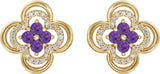 14K Gold Round Natural Amethyst Clover Earrings – 2.5mm Stones - Yellow Gold - view 2
