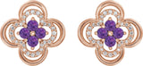 14K Gold Round Natural Amethyst Clover Earrings – 2.5mm Stones - Rose Gold - view 2