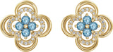 14K Gold Round Natural Aquamarine Clover Earrings – 2.5mm Stones - Yellow Gold - view 2