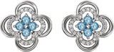 Platinum Round Natural Aquamarine Clover Earrings – 2.5mm Stones - view 2