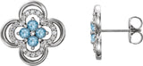 14K Gold Round Natural Aquamarine Clover Earrings – 2.5mm Stones - White Gold