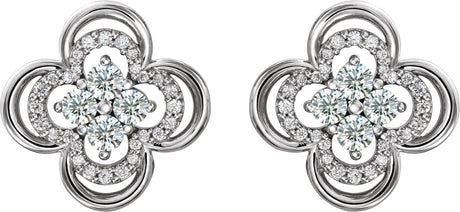 Platinum Round Natural Diamond Clover Earrings II - view 2