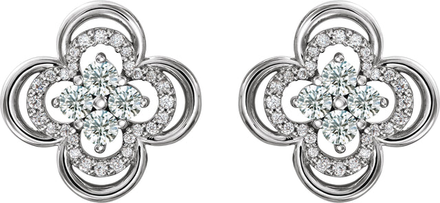 Platinum Round Natural Diamond Clover Earrings II - view 2