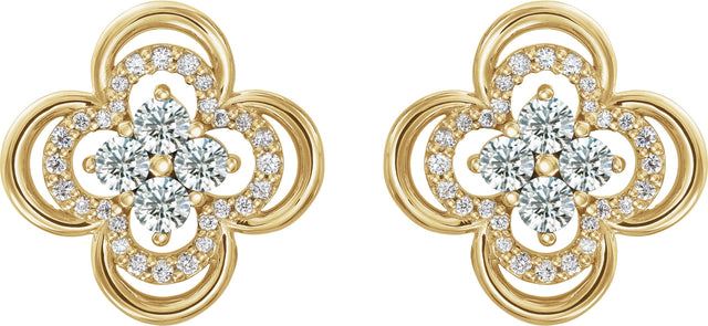 14K Gold Round Natural Diamond Clover Earrings II - Yellow Gold - view 2