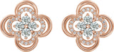 14K Gold Round Natural Diamond Clover Earrings II - Rose Gold - view 2