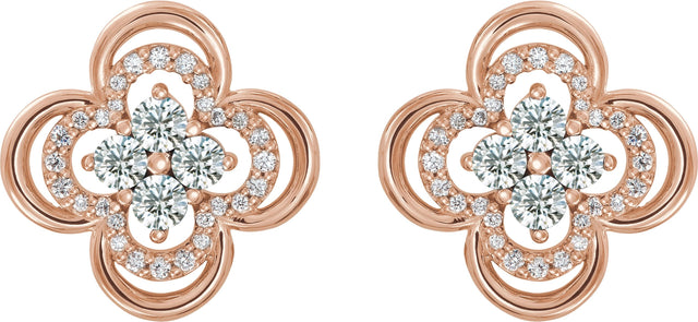 14K Gold Round Natural Diamond Clover Earrings II - Rose Gold - view 2