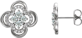Platinum Round Natural Diamond Clover Earrings II