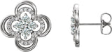 14K Gold Round Natural Diamond Clover Earrings II - White Gold