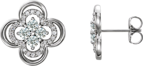 14K Gold Round Natural Diamond Clover Earrings II - White Gold
