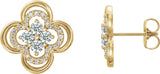 14K Gold Round Natural Diamond Clover Earrings II - Yellow Gold