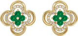14K Gold Round Natural Emerald Clover Earrings – 2.5mm Stones - Yellow Gold - view 2
