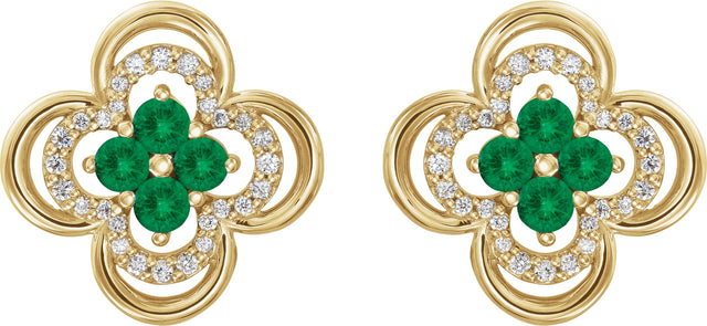 14K Gold Round Natural Emerald Clover Earrings – 2.5mm Stones - Yellow Gold - view 2
