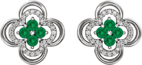 Platinum Round Natural Emerald Clover Earrings – 2.5mm Stones - view 2
