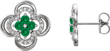 14K Gold Round Natural Emerald Clover Earrings – 2.5mm Stones - White Gold