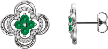 14K Gold Round Natural Emerald Clover Earrings – 2.5mm Stones - White Gold